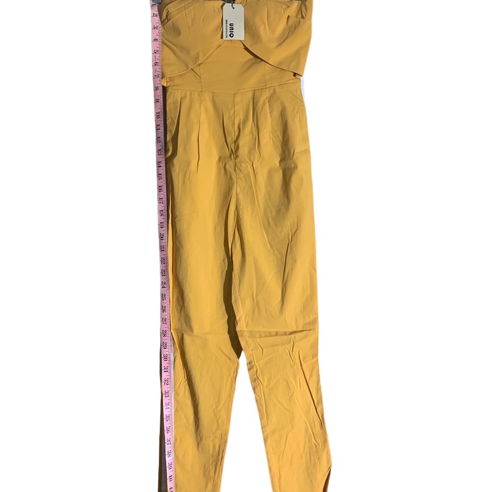 NWT UNIQ Strapless yellow and white jumpsuit size small